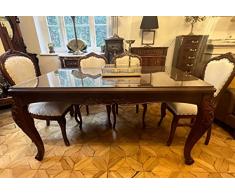 Casa Padrino tavolo da pranzo barocco di lusso con piano in vetro marrone scuro - Tavolo da pranzo in legno massello fatto a mano - Mobili da pranzo di lusso in stile barocco - Mobili barocchi