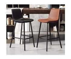 Sedia da Bar Sgabello Alto Sedia da Pranzo con Schienale in Ferro Art con Poggiapiedi ， Sedile in Similpelle ， Nero/Marrone ， Seduta Alta 75 Cm (29,5 ”