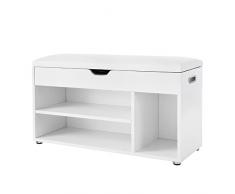 VASAGLE Panca Scarpiera, Panchina con Seduta Imbottita, 3 Scomparti e 1 Contenitore, Portascarpe, Soggiorno Salotto Corridoio Camera da Letto, Capacità di Carico di 150 kg, Bianco LHS30W