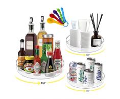 TAVADA Organizer Girevole,3 Pezzi Piatto Girevole,360° Portaspezie Girevole,Include 5 misurini,Vassoio Girevole Portaoggetti da Cucina per Credenza e Frigorifero,Cucina, Bagno,Portaspezie e Altro