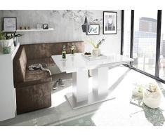 Mystylewood - Panchina angolare Olga, Stile Vintage, Marrone con tavolino a Colonna, Seduta Spessa Imbottita in Ecopelle, Facile da Pulire, Stabile Struttura in Legno a Sinistra