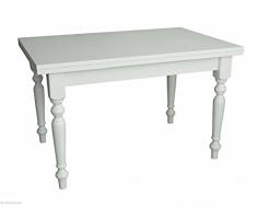 Mar.c.a. Design Tavolo Rettangolare da Pranzo Allungabile fino a 240 cm., Arte Povera con gambe tornite, finitura laccato bianco opaco, con 2 Allunghe da 40 cm. - Mis. 160x85x75 cm.