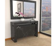 Mercurio XXL VE.CA. TAVOLO CONSOLLE MERCURIO XXL CON PORTA PROLUNGHE ALLUNGABILE DA 40 A 300 CM, IN DIVERSE COLORAZIONI, ARREDO CUCINA, ARREDO CASA (Marmo Nero)