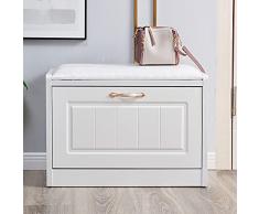 SS&LL Moderno Casa Panca Scarpiera con Nascosto Portascarpe,Vera Pelle Imbottita Ingresso Panca Posto a Sedere Scarpiera Organizzatore,Premium Armadio,Panca-Bianco 75x30x45cm(30x12x18inch) (fp916-004)
