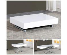 VOLERO, Tavolo Trasformabile Salvaspazio, Modello Achille Large, Meccanismo Saliscendi, Top in Legno Color Bianco Laccato Lucido, Struttura in Acciaio Color Argento.