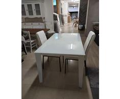MAR.C.A DESIGN - Tavolo Sala da Pranzo, Cucina o Salotto, in Cristallo Colore Bianco, Moderno con Struturra Metallica, con 2 Allunghe da 40 cm (Misura Chiuso 140 x 90 Aperto 220 x 90) - Made in Italy