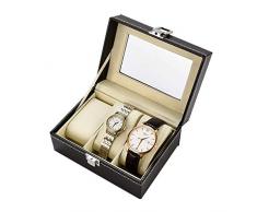 WESDOO Porta Gioielli Porta collane Scatola per Orologio Nera Deposito di Gioielli Guarda la vetrina Esposizione di Gioielli Grid Watch Case Guarda Stand 3 Grid