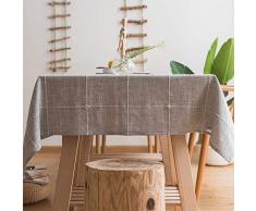 Plenmor Tovaglie-Tovaglia Cotone,Tovaglia Lino Grezzo Tovaglie Tavolo Rettangolare Cotone Tovaglie a Reticolo con Solido Ricamo per la Decorazione del Tavolo da Pranzo(135 x 180cm, Grigio)