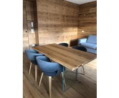 Mar.c.a. Design - Tavolo Sala da Pranzo, Cucina o Salotto, in Legno Masello e Gambe in Vetro, Piano Spesso 4 cm e Misura 250 x 100 - Made in Italy