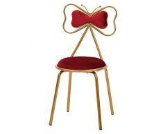 ZXFL Sedia con Schienale per Il Tempo Libero, Sedia da Toeletta Multifunzione in Ferro Battuto con Fiocco Creativo in Ferro Battuto Sedia da Pranzo per Camera da Letto Soggiorno Cucina,Rosso