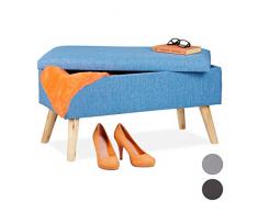 Relaxdays Panca con Contenitore, Panchetta Imbottita Moderna, Gambe in Legno, in Stoffa HLP 39 x 77 x 39 cm, Blu, Fibra 40% Poliestere 20%