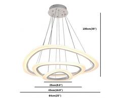 Vi-xixi LED a sospensione luce moderna Lampadario in acrilico regolabile in altezza tre triangolo anelli 3 colori lampada a sospensione (64cm)