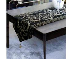 Liveinu Fatto a Mano Runner da Tavola Moderno con Elegante Motivo Tavolo Band per Partito di Pranzo Decorazione 120x32cm Motivo Floreale Barocco Nero Oro