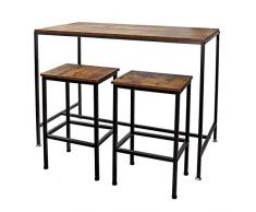 Tavolo alto vintage da bar 120x60x90 cm con 2 sgabelli Telaio in stabile metallo Facile da montare