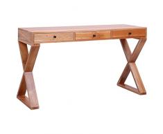 vidaXL Legno Massello di Mogano Scrivania PC Moderna Elegante con Cassetti Salvaspazio Pratica Scrittoio Tavolo Ufficio Porta Computer Naturale