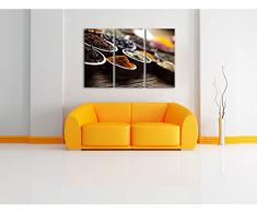 Spezie versatili su un vecchio tavolo di legno 3 pezzi di immagini su tela 120x80 su tela, XXL Immagini enormi completamente Pagina con la barella, arte stampa sulla foto muro con cornice, gänstiger come un dipinto o un dipinto