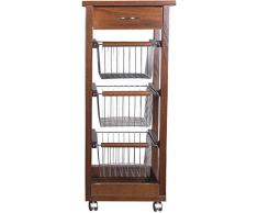 MarvinWeb Carrello Cucina SALVASPAZIO in Legno di FAGGIO con CASSETTO E CESTI CONTENITORI 4 Ruote GIREVOLI PORTAPANE PORTAFRUTTA (Ciliegio)