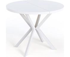 WFL GROUP Tavolo da Pranzo Rotondo Allungabile - Tavolo Loft Style Con Gambe in Metallo Bianco - 100 a 180 cm - Tavolo Quadrato Stile Industriale Per il Soggiorno - Salvaspazio - Bianco - 100 cm