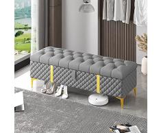 Lussuoso Panca Contenitore Fine Letto Panca,Vera Pelle Imbottita Panca Con Contenitore,Moderno Banchi Di Stoccaggio Panca Camera Da Letto Forziere Di Stoc,Stoccaggio Ottomano Panca-Grigio 100x40x45cm(