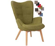 CLP Poltrona Soggiorno con Orecchie Durham in Stoffa E Legno di Faggio I Sedia Lounge Salotto Design Ispirazione Chesterfield, Colore:Verde