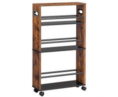 HOOBRO Carrello di Servizio, Carrello da Cucina a 4 Ripiani, Stretto, Salvaspazio, con Rotelle Bloccabili, Bordi Rialzati Montaggio Facile, in Cucina, Bagno, Soggiorno, Marrone Vintage, EBF15TC01