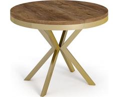 WFL GROUP Tavolo da Pranzo Rotondo Allungabile - Tavolo Loft Style Con Gambe in Dorato Metallo - 90 a 170 cm - Tavolo Rotondo Stile Industriale Per il Soggiorno - Salvaspazio - 90 cm - Rovere Lefkas