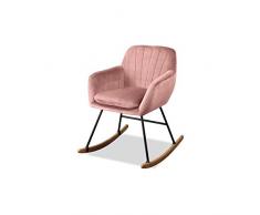 Poltrona JENS Sedia a dondolo - Velluto rosa antico - Piedi in faggio naturale - L 63 x P 75 x H 80 cm