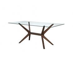 Vente-unique - Tavolo da pranzo 6 coperti Vetro temperato e Faggio - BELINDA