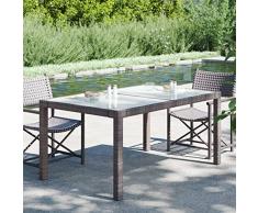 Gecheer Tavolo Giardino 150x90x75cm Vetro Temperato Polyrattan, Tavolo da Sala da Pranzo da Giardino,Tavolo Rettangolare da Esterno,Tavolino da Giardino in Polyrattan Marrone