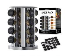 edihome, Porta Spezie per Cucina, Girevole, 360º, 16 Barattoli di Spezie, con Coperchi e Dispenser Individuali, Organizer, con Etichette per Barattoli