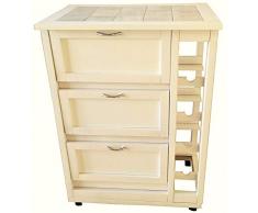 LIBEROSHOPPING.eu - LA TUA CASA IN UN CLICK Carrello mobiletto da Cucina con Ruote Ante a ribalta e portabottiglie Laterale Legno (Avorio)