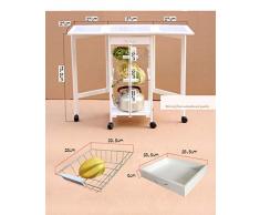 WTTHCC Pieghevole Drop Leaf Cucina Trolley Carrello Cassetti di Stoccaggio Cesti di Rotolamento Bianco US