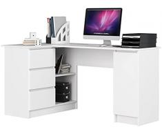 3xEliving SCRIVANIA LYNNA B20 SINISTRA BIANCA Grande scrivania ad angolo con tre cassetti e un mobile, lato sinistro, Dimensioni: Altezza: 77 cm, Larghezza: 155/89 cm, Profondità: 45/48,5 cm