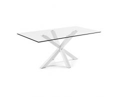 Kave Home - Tavolo da pranzo Argo rettangolare 200 x 100 cm in vetro con gambe in acciaio bianco?