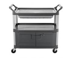 Rubbermaid FG409400GRAY Carrello di Servizio in Polietilene ad Alta intensità, con Sportelli Chiudibili e Cassetti a Scorrimento