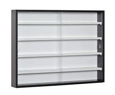 homcom Vetrinetta Moderna per Collezionismo 5 Ripiani, Bacheca Portaoggetti con Mensole Regolabili, 80x9.5x60cm, Nero e Bianco