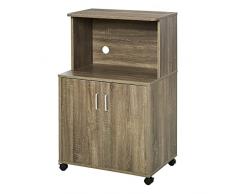 homcom Mobile Cucina Multiuso con 4 Ruote, Armadietto con Ripiano per Microonde in Legno Truciolare, 60.4x40.3x97cm, Color Legno