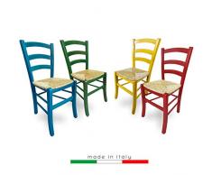 ZStyle Sedia Venezia Legno Colorata Ristorante Agriturismo Cucina Casa Paglia - Verde Blu Giallo Rosso (Giallo)