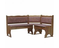 k koma Imbottitura Panchina angolare in legno di pino, colore rovere con imbottitura in legno massello – nuovo eco-pelle marrone (100 x 180)