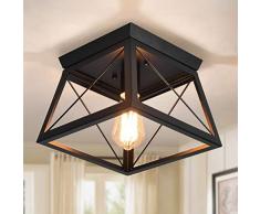 Ganeed Plafoniere da incasso per fattoria, cucina vicino alla lampada da soffitto, lampada quadrata a gabbia in metallo nero per corridoio, camera da letto, ingresso, sala da pranzo, E27