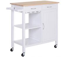 HOMCOM Carrello da Cucina Classico con Cassetti e Ruote in Legno Salvaspazio 88.5x40x86cm