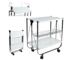 Carrello a route da servizio pieghevole, stoccaggio da cucina, bianco 68X40X70 Cm.