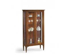 Mar.c.a. Design - Vetrina Elegante Soggiorno in Legno di Pioppo Noce Scuro con Ripiani e Fianchi Laterali in Vetro - Mobile Soggiorno, Arte Povera Made in Italy - Misura 89x34x170h