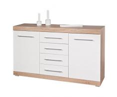 Inter Link Comò Buffet Credenza Bassa Pannelli di Truciolato Decoro Sonoma Rovere, Bianco Lucido