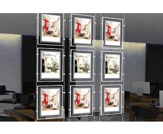 Espositore Bacheca Pubblicita Per Vetrine con Pannello Plexiglass Led Luminoso A4 Orizzontale Sistema A Sospensione Agenzia Immobiliare