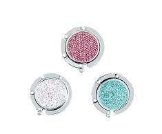 SANTOO 3 Pezzi Gancio Porta Borsa di Tavolo Diamante Cristallo in Pieghevole per Uomo Donna - con Piccolo Buco - Ø 4,5 cm