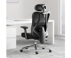 Hbada Sedia da ufficio ergonomica, sedia da ufficio con poggiatesta regolabile, supporto lombare, poltrona computer reclinabile grandangolare, schienale in rete elastica, nero