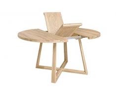 NordicStory Tavolo da Pranzo Allungabile Rotondo con Gambe Incrociate Mobile, in Legno massello di Quercia, Stile Moderno Nordico o scandinavo 120-160 x 120 x 75 cm (Blanqueado)