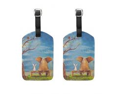 LUNLUMO Elefante e coniglio seduti sulla panchina in pelle, borsa per bagagli da crociera, porta biglietti da visita, 2 pezzi