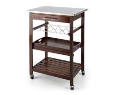 Klarstein Vermont - Carrello da Cucina, 4 Piani, Supporto per Bottiglie, con Cassetto, Ripiano con Vassoio Estraibile, Superficie di Appoggio,Freni di Arresto, Legno